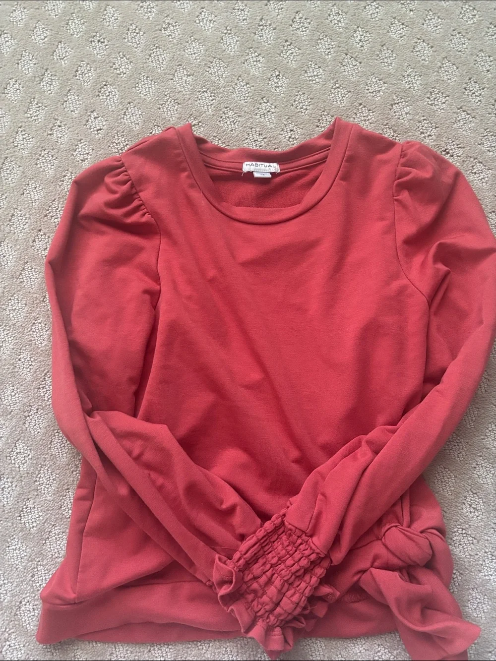 Habitual Coral Long Sleeve Top with Smocked Ruffle Cuffs